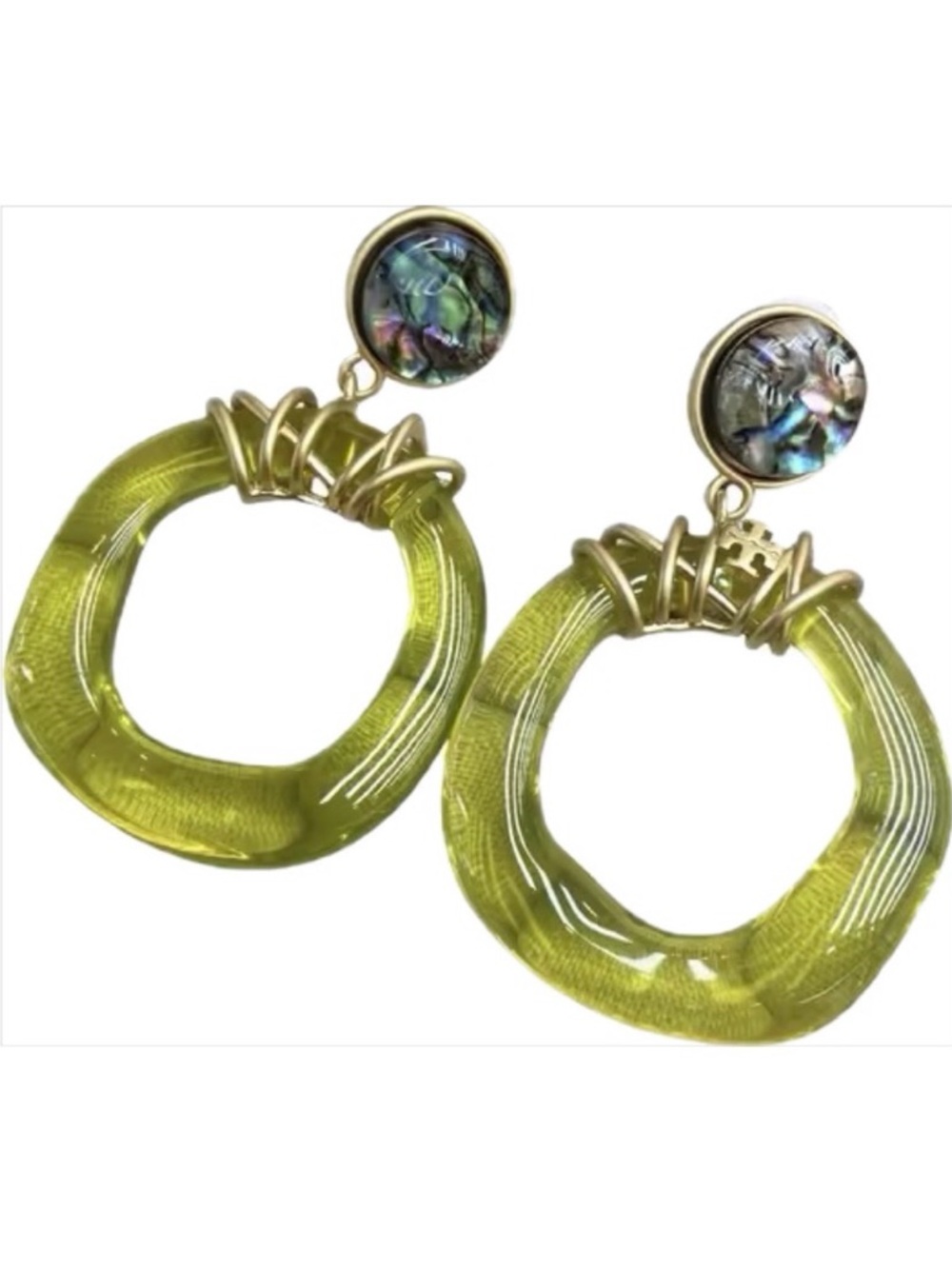 Tory Burch lime green wrapped door knocker lightweight statement earrings 🍋‍🟩 - Picture 3 of 11